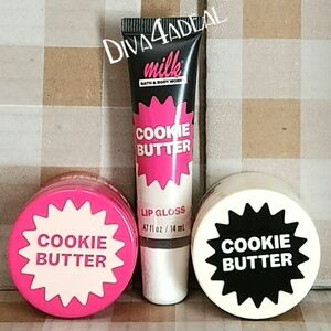 Bath & Body Works X MilkBar COOKIE BUTTER Lip Gloss Scrub & Mask 3PC Bundle